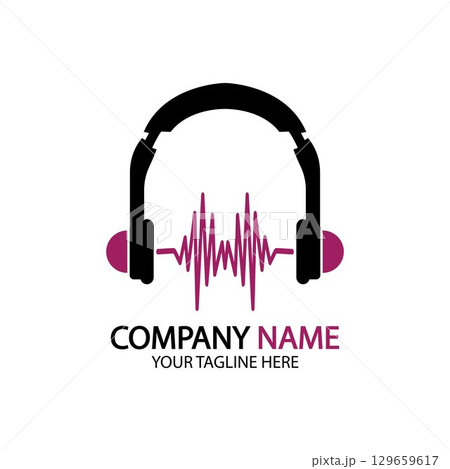 Headphone icon. Headphones with sound wave icon isolated, minimal design. Vector illustration 129659617