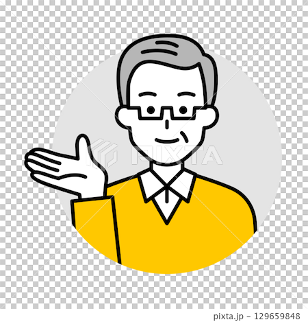 年配の男性のアイコン（案内） 129659848