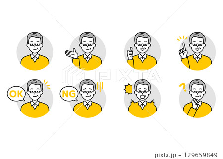 年配の男性のアイコン　セット 129659849