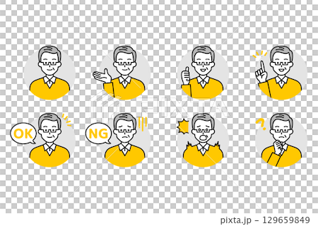 年配の男性のアイコン　セット 129659849