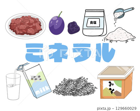 ミネラルのイメージイラスト(背景なし)(日本語文字入り) ミネラルのイメージイラスト(背景なし)(日本語文字入り) 129660029