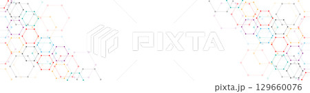 Banner design template or website header. Abstract background with geometric shapes and hexagon pattern. 129660076