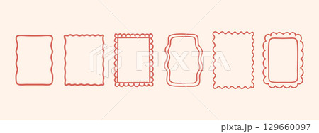 Whimsical squiggly rectangular doodle borders with curve outlines and fun corners. Ideal for planner templates, invites, or school worksheets Whimsical squiggly rectangular doodle borders with curve outlines and fun corners. Ideal for planner templates, invites, or school worksheets 129660097