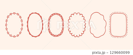 Cute hand drawn oval doodle frames with hearts and scalloped edges in pastel tones. Perfect for journaling, scrapbooking, or digital paper designs Cute hand drawn oval doodle frames with hearts and scalloped edges in pastel tones. Perfect for journaling, scrapbooking, or digital paper designs 129660099