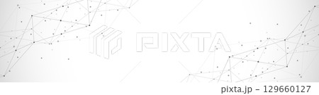 Website header or banner design with abstract polygonal background and connecting dots and lines. Global network connection. Digital technology with plexus background and space for your text. 129660127