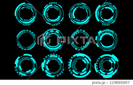 Set of sci fi blue circle and frame user interface elements technology futuristic design modern creative on black background vector 129660807