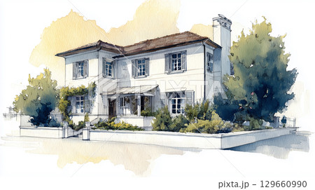 家の外観の水彩イラスト、パース 129660990