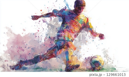 サッカーの水彩イラスト 129661013