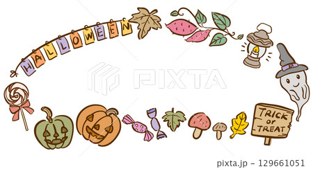 かわいいハロウィンのフレームイラスト　カラー 129661051