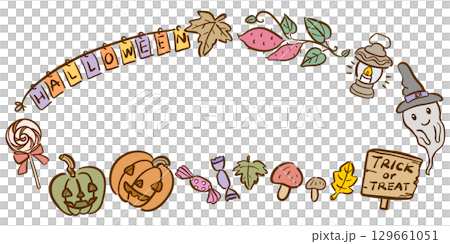 かわいいハロウィンのフレームイラスト　カラー 129661051