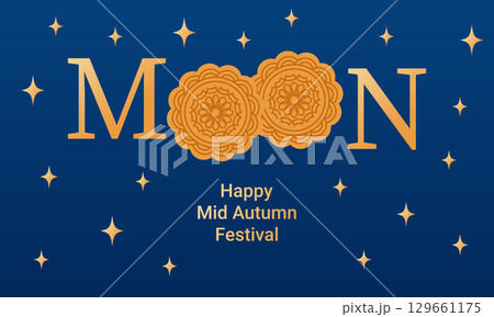 Mid autumn festival banner with moon and rabbit illustration 129661175