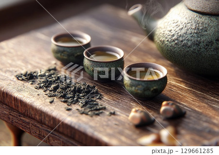 Savoring the Elegance of Gongfu Cha With Small Cups and Fine Tea. Generative AI 129661285