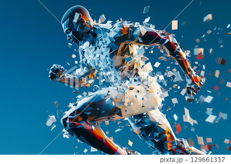 Dynamic Abstraction of an Athlete in Motion Captured in Vibrant Colors. Generative AI 129661337