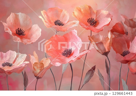 Vibrant Watercolor Flowers Bloom With Grace in a Dreamy Pastel Landscape. Generative AI 129661443