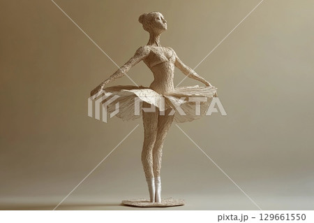 Elegant Dancer Crafted From Papier-Mache Showcases Graceful Poise and Artistry. Generative AI 129661550