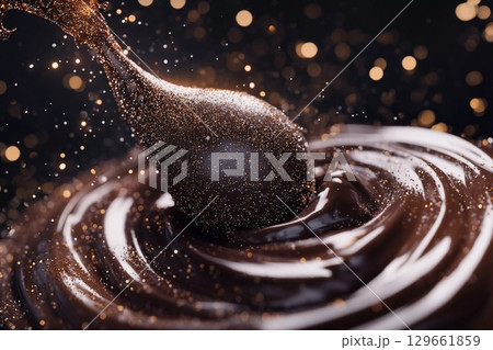 Chocolate Creation Flowing Like a Galaxy With Shimmering Particles Generative AI 129661859