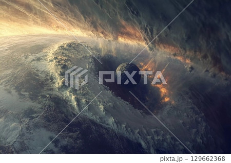 Devastation and Awe as a Large Comet Collides With a Serene Planet Generative AI 129662368