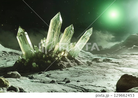 Crystals Shimmer Under Starlight in an Otherworldly Lunar Landscape Generative AI 129662453