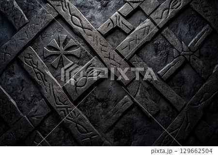Exploring the Intricate Beauty of Scandinavian Runes in Monochrome Design Generative AI 129662504