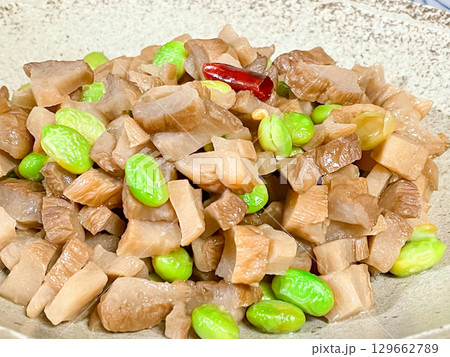 中国家庭料理・萝卜干炒毛豆(切り干しダイコンと枝豆の炒め) 中国家庭料理・萝卜干炒毛豆(切り干しダイコンと枝豆の炒め) 129662789