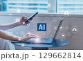 ビジネスシーン、生成AIを活用したデジタルワークフロー、クラウド、DX、デジタルネットワークイメージ 129662814