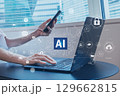 ビジネスシーン、生成AIを活用したデジタルワークフロー、クラウド、DX、デジタルネットワークイメージ 129662815