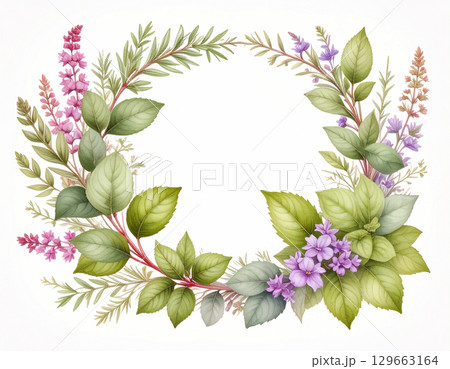 野草とハーブのフレーム 129663164