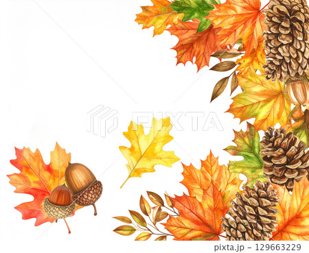 秋の紅葉の葉書デザイン 秋の紅葉の葉書デザイン 129663229