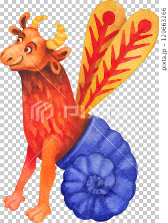 Watercolor illustration of an unknown bestiary creature 129663266