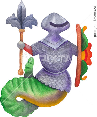 Watercolor illustration of a a whimsical medieval owl Watercolor illustration of a a whimsical medieval owl 129663281