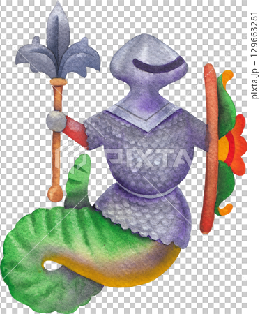 Watercolor illustration of a a whimsical medieval owl Watercolor illustration of a a whimsical medieval owl 129663281