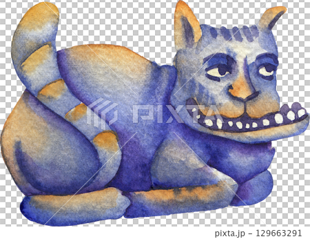 Watercolor illustration of a a whimsical medieval cat 129663291