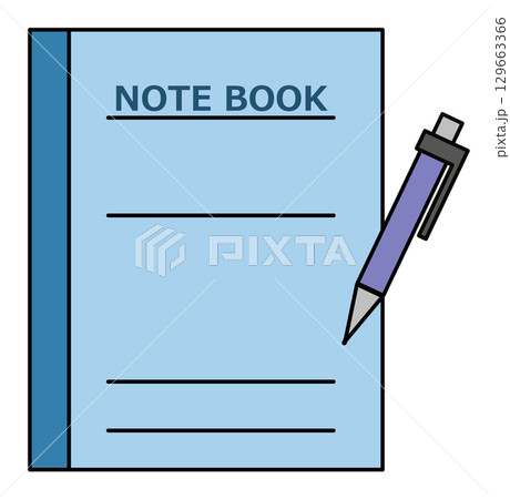 ペンやシャーペンで手帳やノートにメモを書く文具のイラスト 129663366