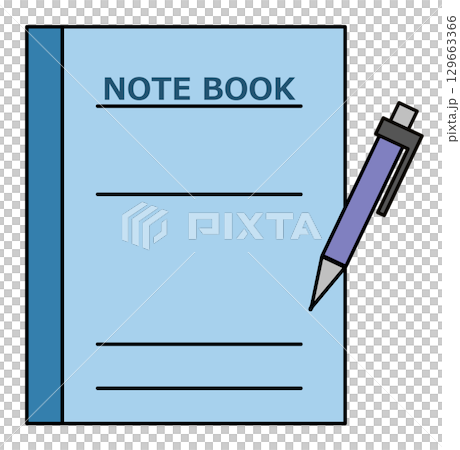 ペンやシャーペンで手帳やノートにメモを書く文具のイラスト 129663366