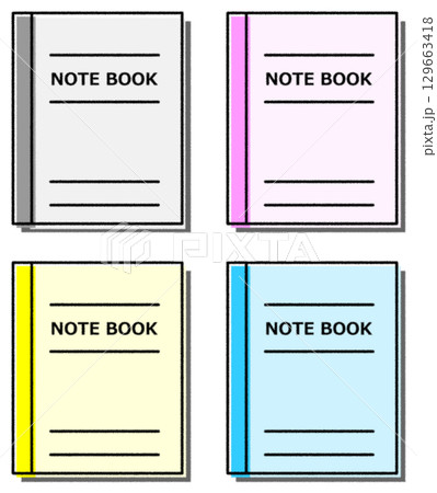 学校の勉強やメモに使用するノートの文房具イラスト 129663418