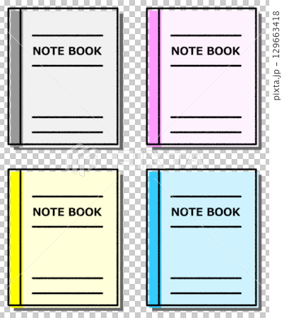 学校の勉強やメモに使用するノートの文房具イラスト 129663418