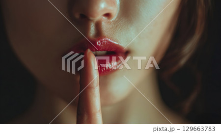 人差し指を唇に当てる女性01 129663783