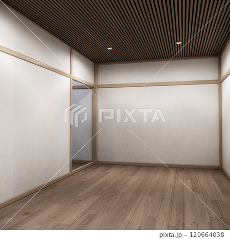Mock up Cabinet design on earth tone wood room interior modern style .3D rendering 129664038