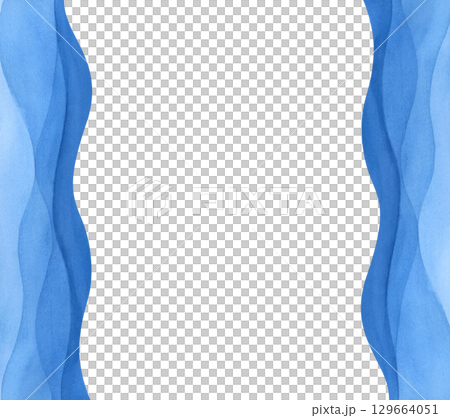 Rectangular abstract frame, hand-drawn. The watercolor illustration is isolated on a white background. A template with stylized blue waves. 129664051