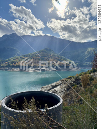 Turquoise River Gorge bridge drone view Turquoise River Gorge bridge drone view 129664421
