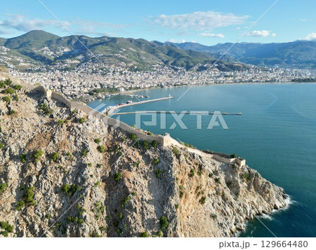 fortress on rocks on the seashore architecture nature resort. High quality FullHD footage fortress on rocks on the seashore architecture nature resort. High quality FullHD footage 129664480