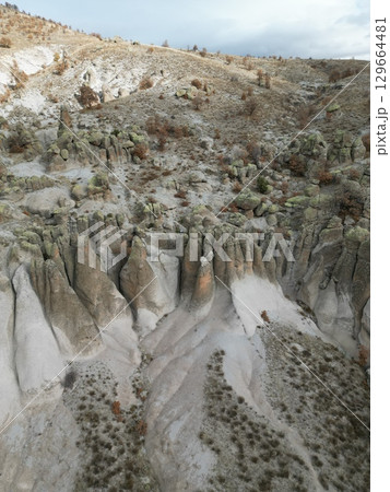 rocks rocks volcanic mountains drone view 129664481