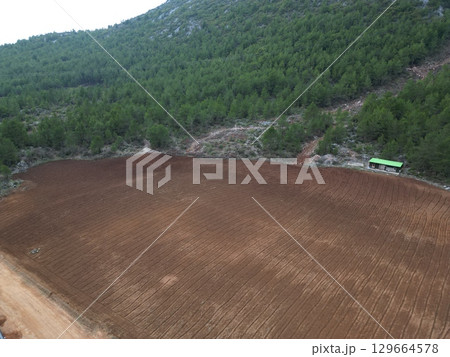 metal pipes lay gas in the mountains. High quality photo 129664578