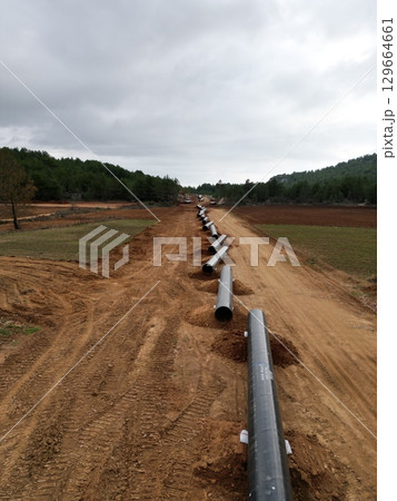 metal pipes lay gas in the mountains. High quality photo 129664661