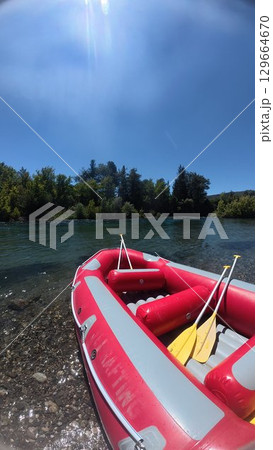 Red inflatable raft. High quality photo 129664670