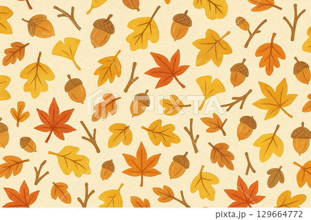 モミジシリーズ：和紙風テクスチャに散る紅葉パターン 129664772