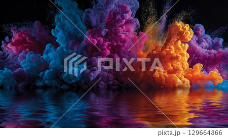 鮮やかな色の抽象的な煙 129664866
