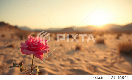 荒れた土地に咲く一輪の美しい薔薇 129665046