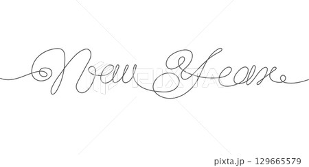 New Year . Christmas holidays. new year's inscription. One line drawing. Vector illustration. New Year . Christmas holidays. new year's inscription. One line drawing. Vector illustration. 129665579