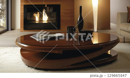Large coffee table with a vase and a book on it 129665847